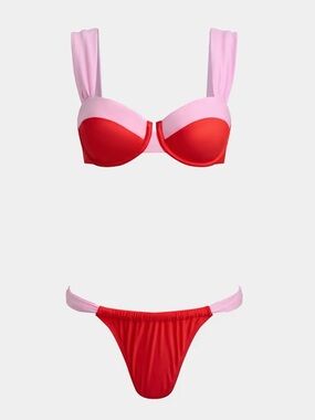 Cupshe Pink & Red Colorblock Underwire Bikini Set